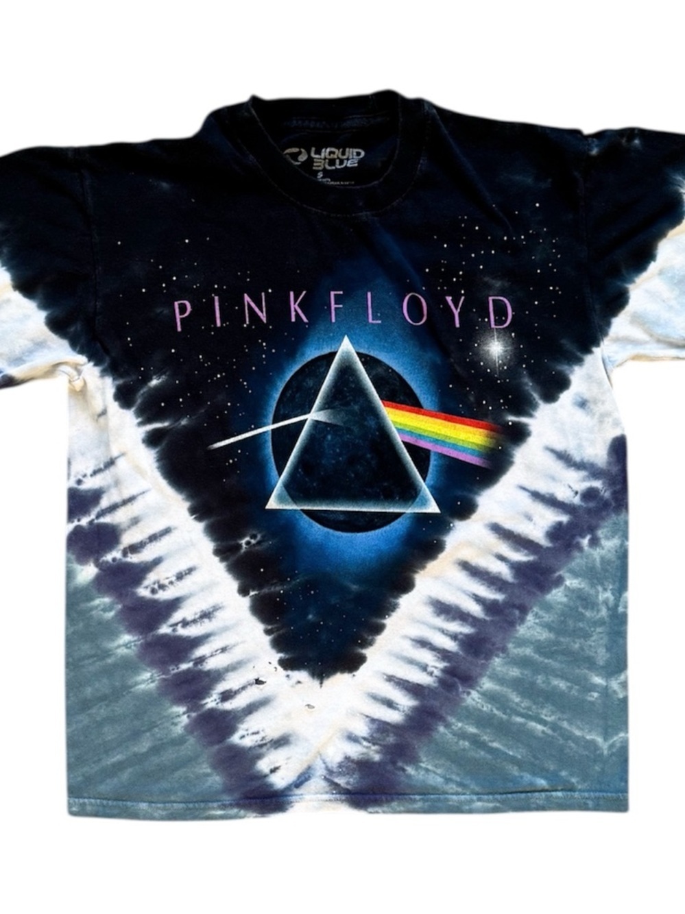Thrashed Liquid Blue Pink Floyd Dark Side Of The Moon Tie Dye Tee S 19x23.5